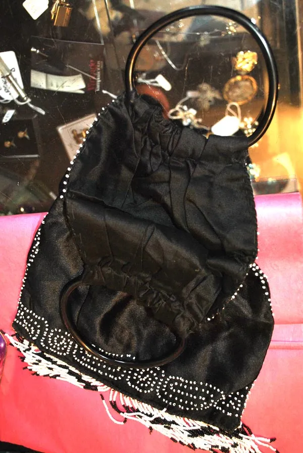1920s Original Black Silk Beaded Flapper Purse • Deco Butterly Fringe Handbag