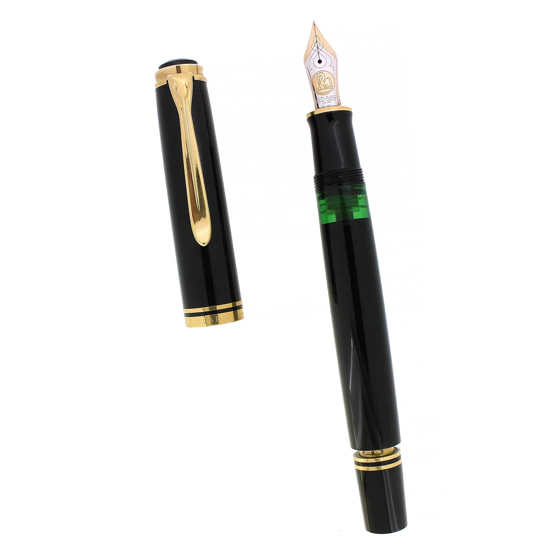 1990S PELIKAN M800 BLACK W/GOLD TRIM 14K FF NIB BLACK FOUNTAIN PEN