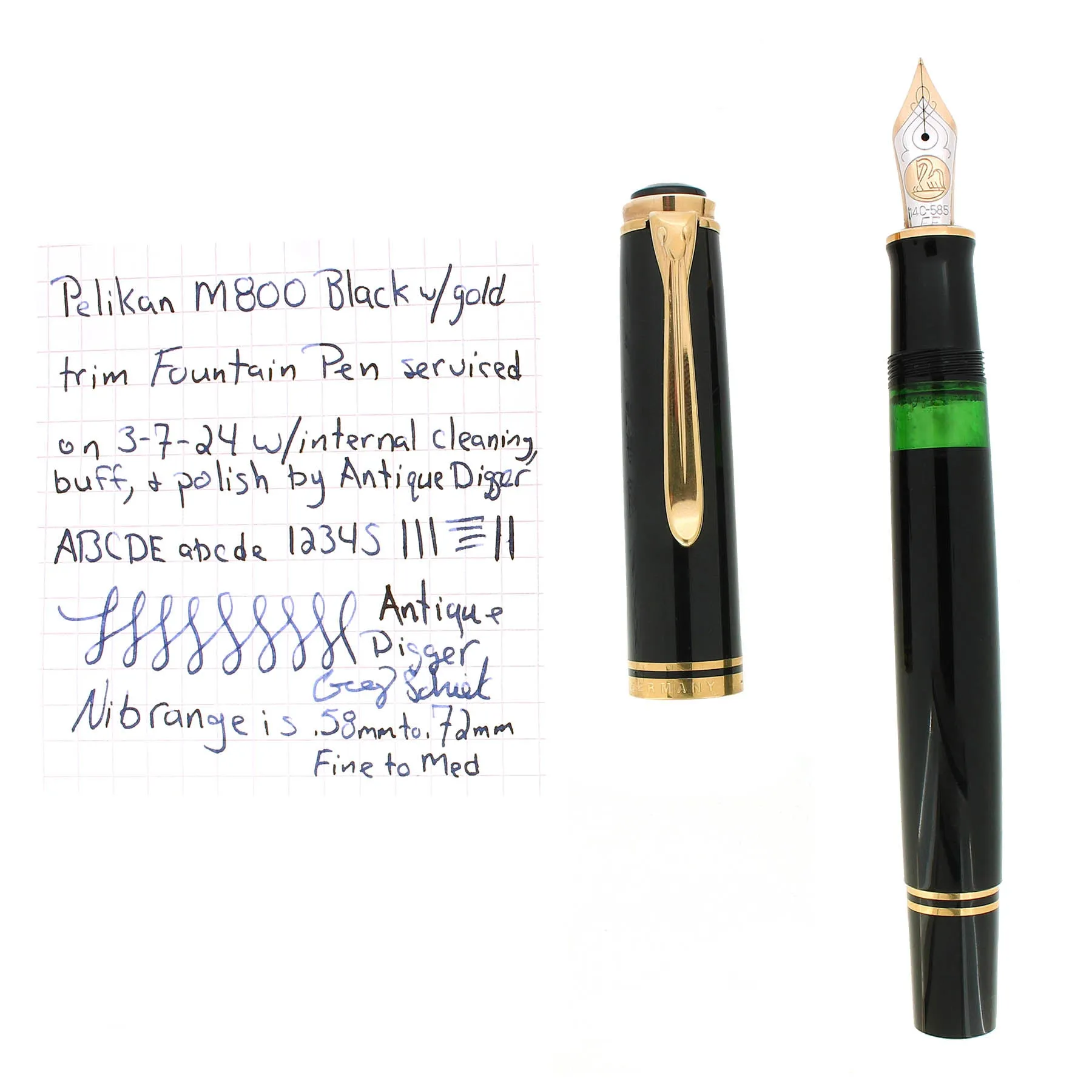 1990S PELIKAN M800 BLACK W/GOLD TRIM 14K FF NIB BLACK FOUNTAIN PEN