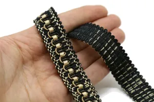 20 mm Scroll Trim Black/Gold, 0.78 inc, Scroll Gimp braid trim, By The Yard trim, Drapery trim, Upholstery trim, Gimp trim, Curtain Trim