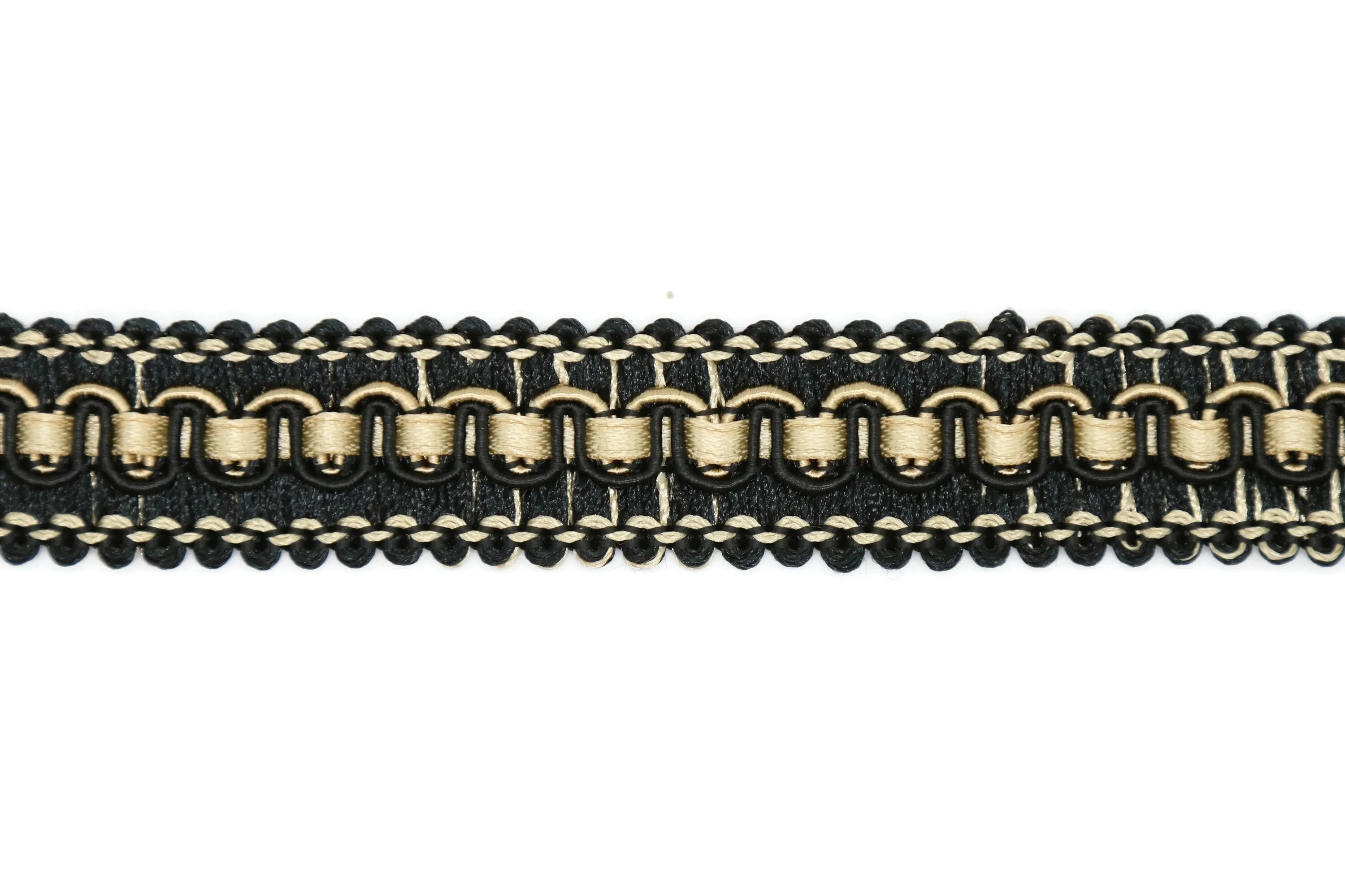 20 mm Scroll Trim Black/Gold, 0.78 inc, Scroll Gimp braid trim, By The Yard trim, Drapery trim, Upholstery trim, Gimp trim, Curtain Trim