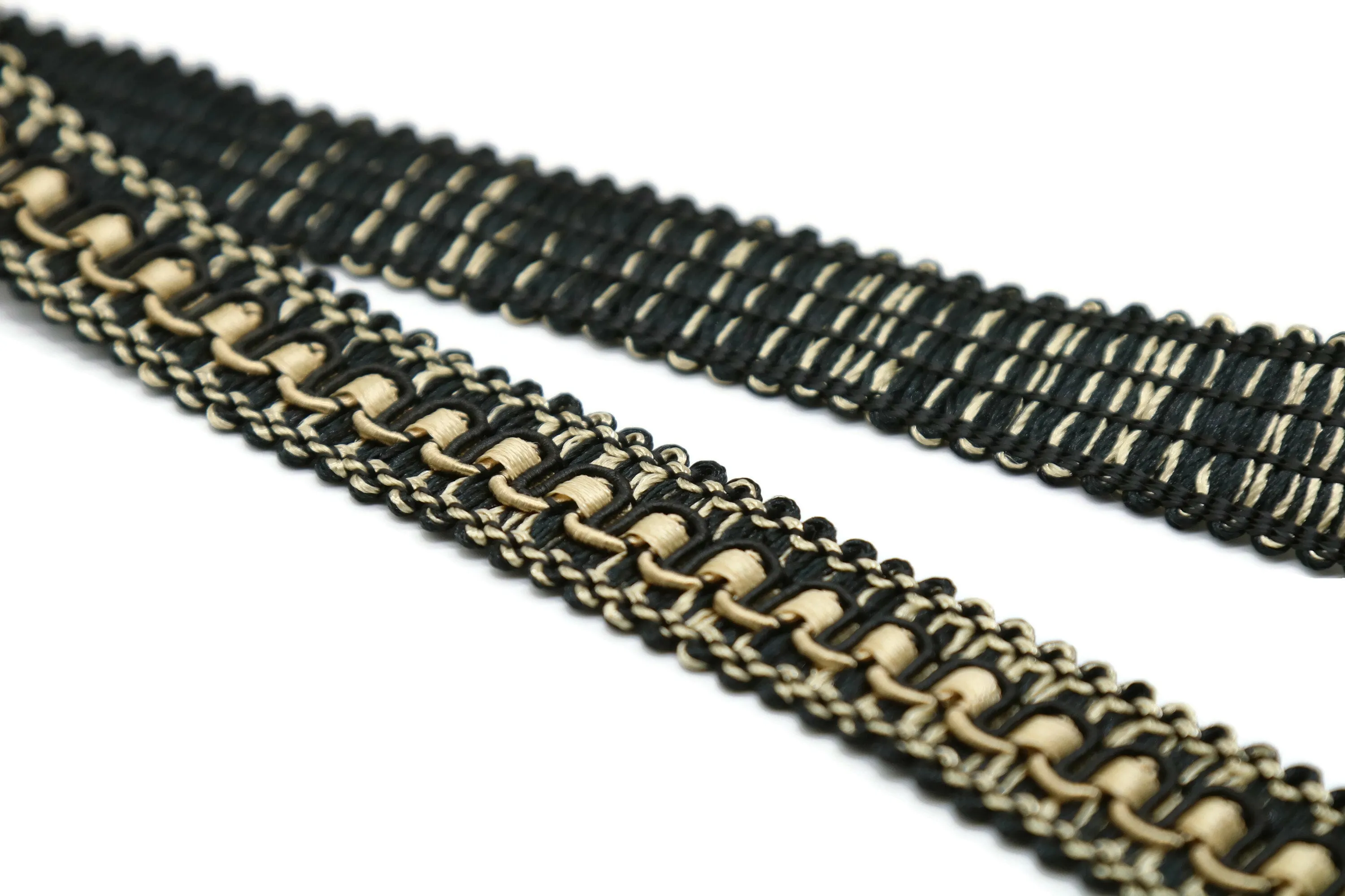 20 mm Scroll Trim Black/Gold, 0.78 inc, Scroll Gimp braid trim, By The Yard trim, Drapery trim, Upholstery trim, Gimp trim, Curtain Trim