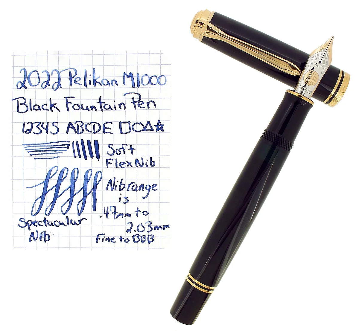 2022 PELIKAN M1000 SOUVERAN GOLD TRIM 18C F-BBB 2.03MM FLEX NIB BLACK FOUNTAIN PEN MINT NEW IN BOX
