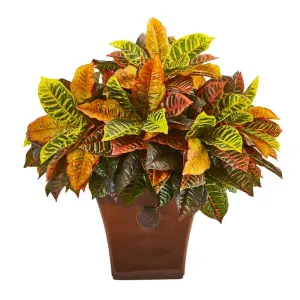 25"  Garden Croton Artificial Plant in Brown Planter (Real Touch)