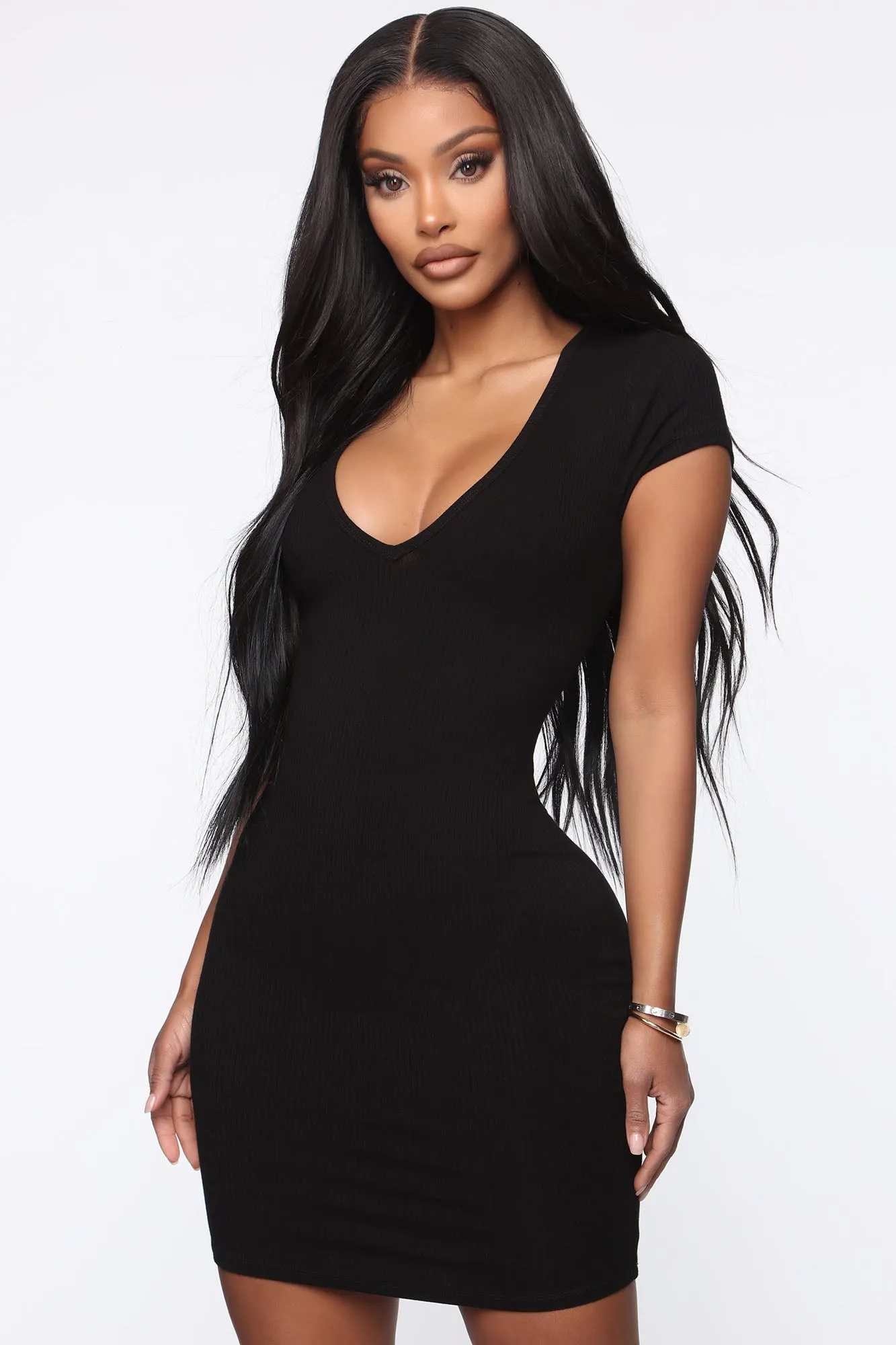 About Myself Ribbed Mini Dress - Black