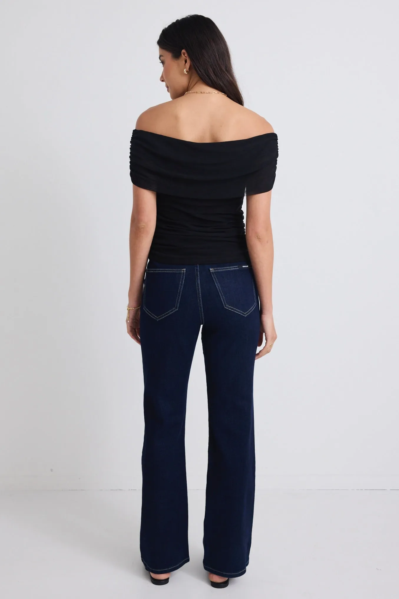 Achiever Black Mesh Off Shoulder Short Sleeved Top