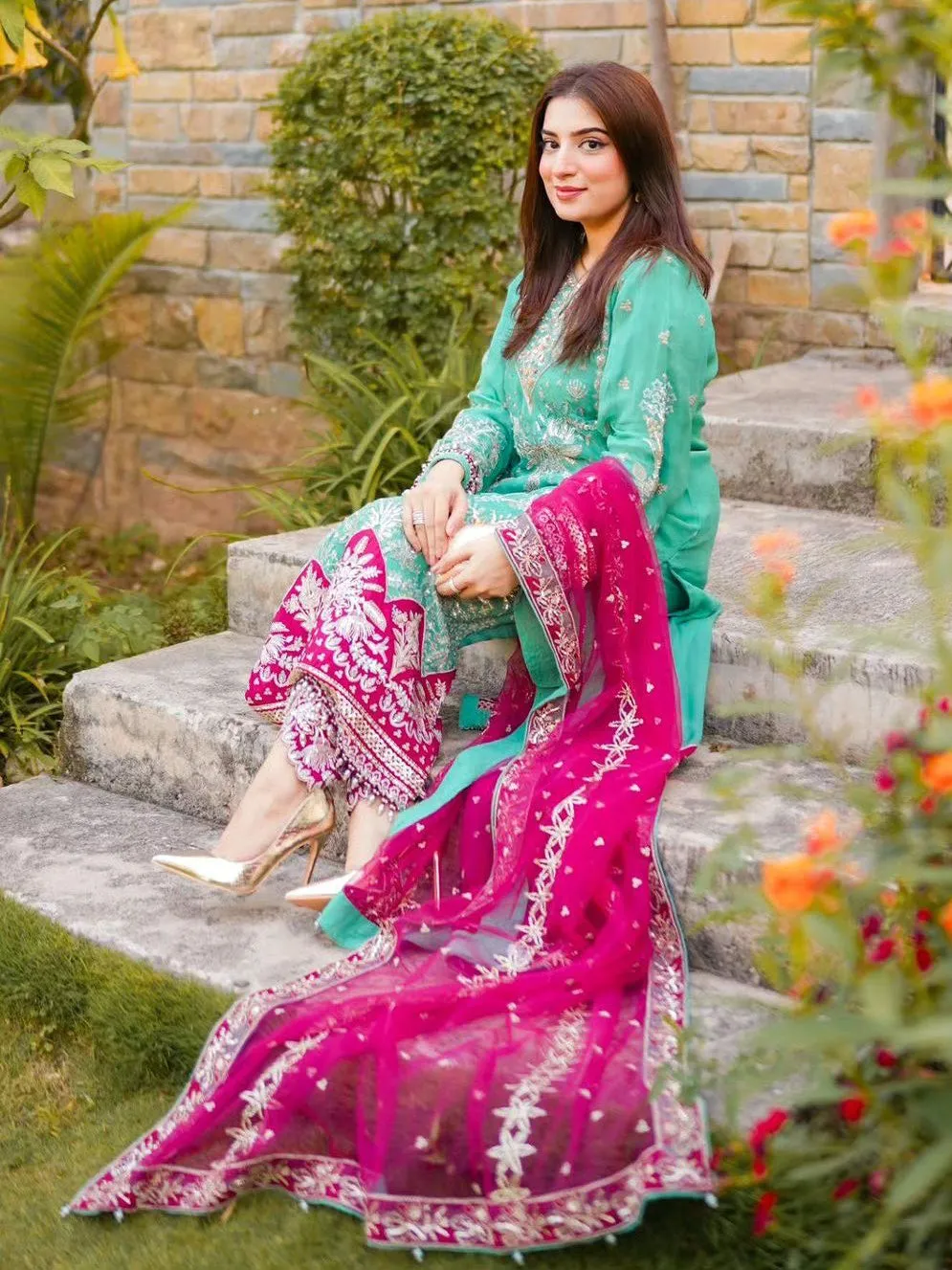 Ally's Sea Green Chiffon 3-Piece Suit (AL-3900)