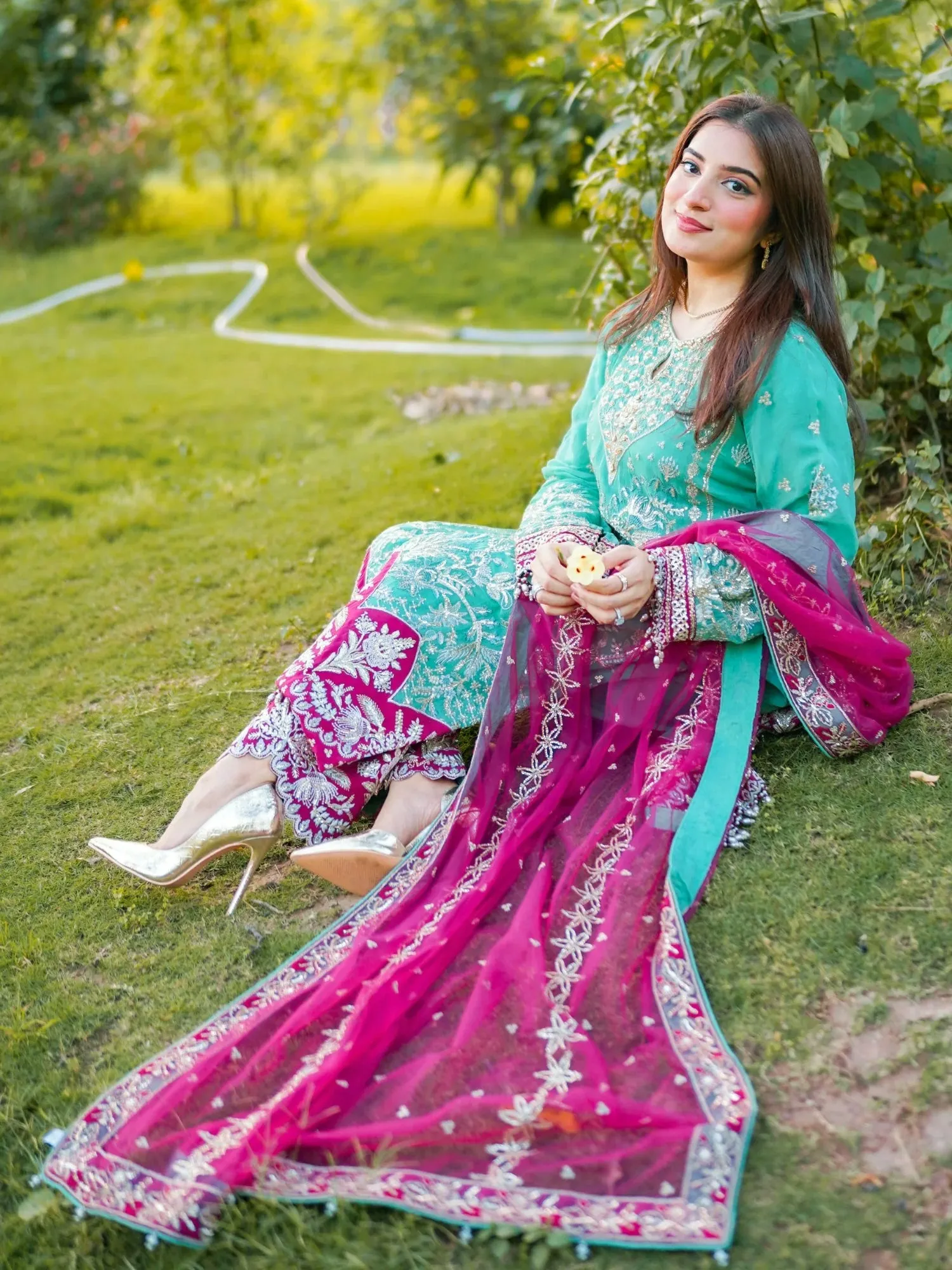 Ally's Sea Green Chiffon 3-Piece Suit (AL-3900)