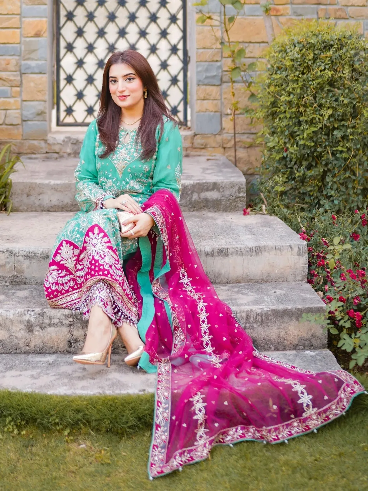 Ally's Sea Green Chiffon 3-Piece Suit (AL-3900)