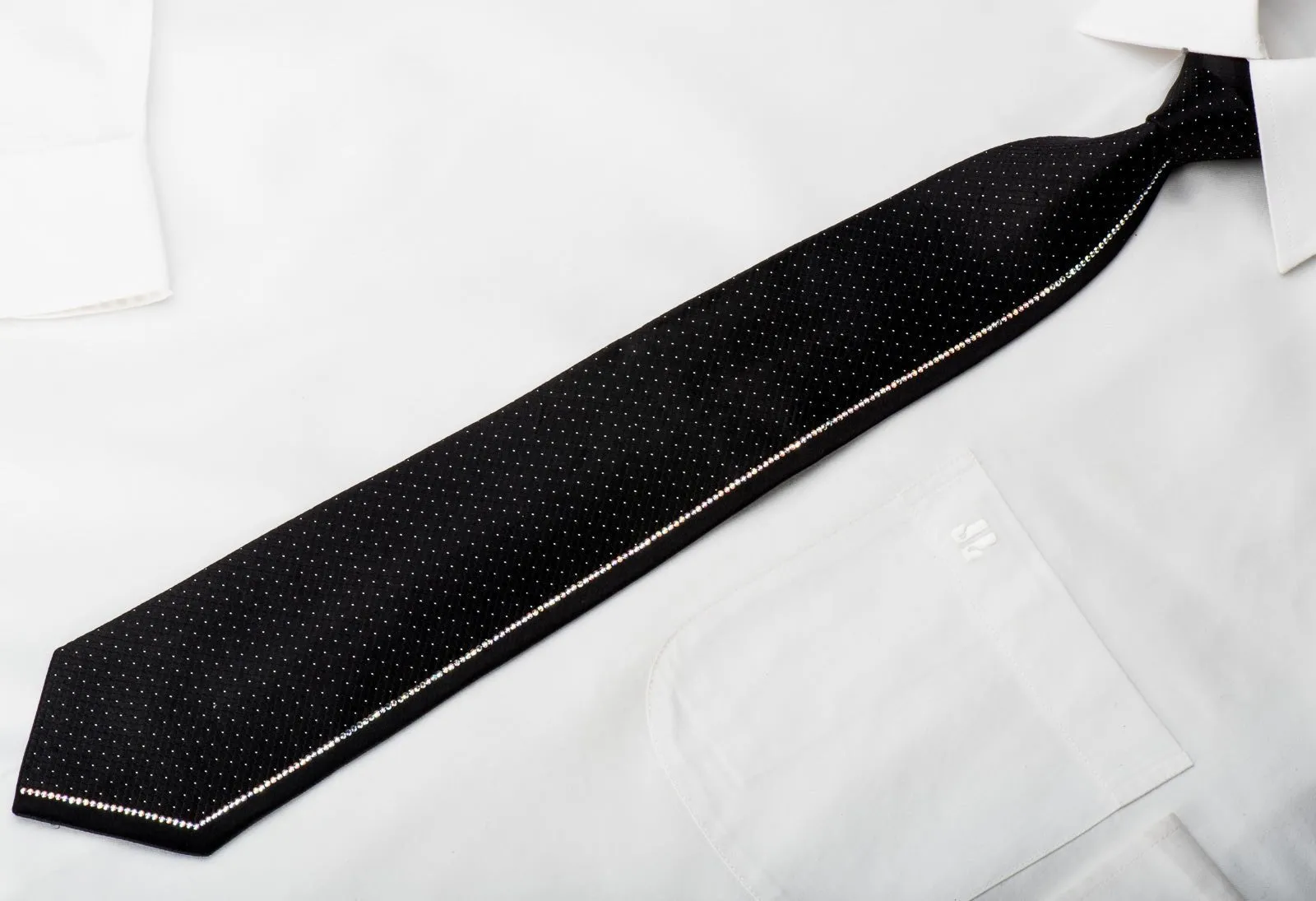 Aquascutum Black Rhinestone Silk Tie With Sparkles