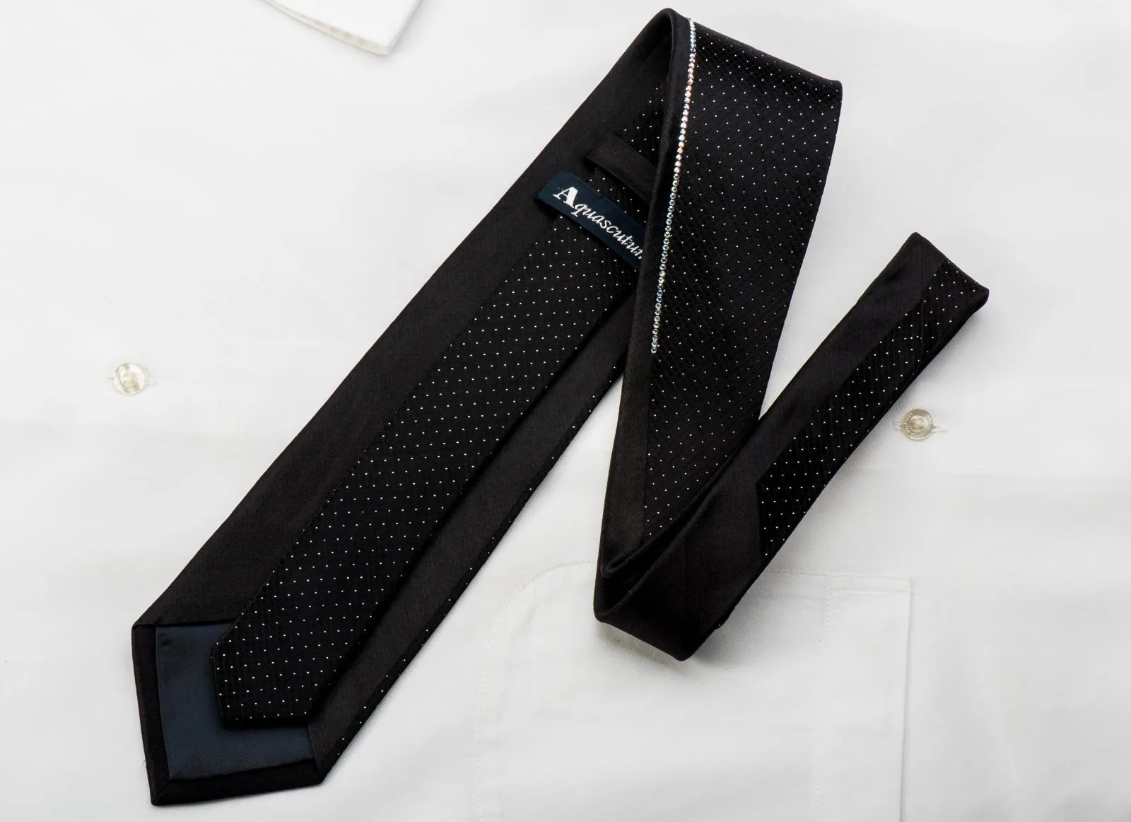 Aquascutum Black Rhinestone Silk Tie With Sparkles