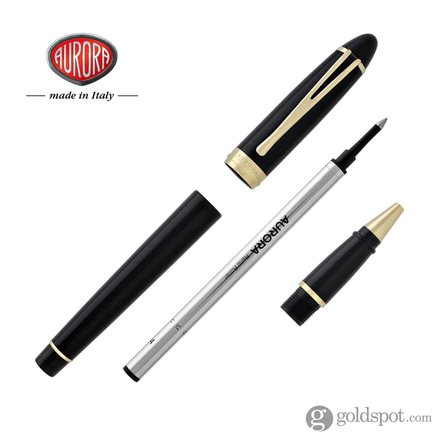 Aurora Ipsilon Deluxe Rollerball Pen in Black with Gold Trim