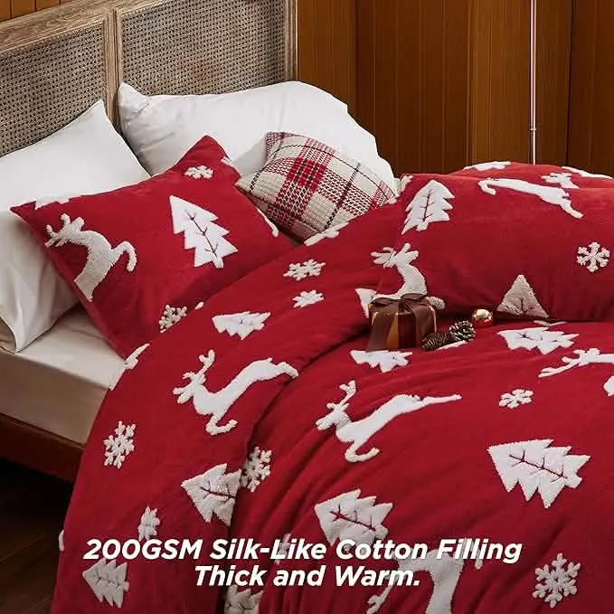 Bedsure Snowflake Comforter Set Red