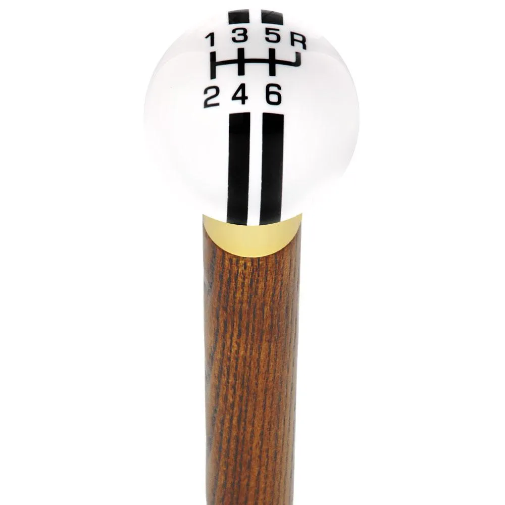 Black & White Rally Shift Round Knob Cane w/ Custom Color Ash Shaft & Collar