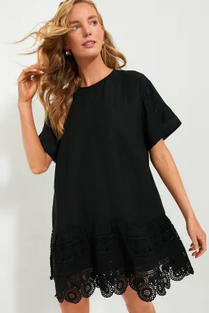 Black Rosina Embroidery Short Sleeve Tunic Dress