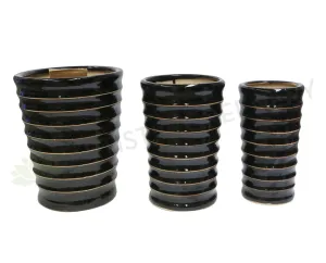 Black With Gold Ribbed Trim - Round (Ceramic) CER0011