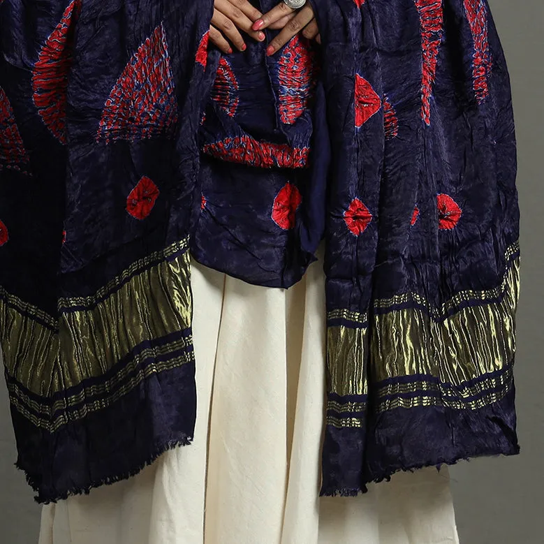 Blue - Kutch Bandhani & Shibori Tie-Dye Modal Silk Dupatta with Zari Border 108
