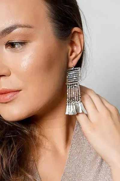 Boho Glass Bead Tassel Earrings