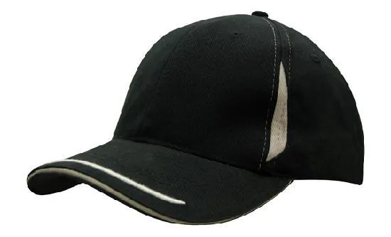 BRUSHED HEAVY COTTON CAP WITH CROWN INSERTS, PEAK TRIM & SANDWICH