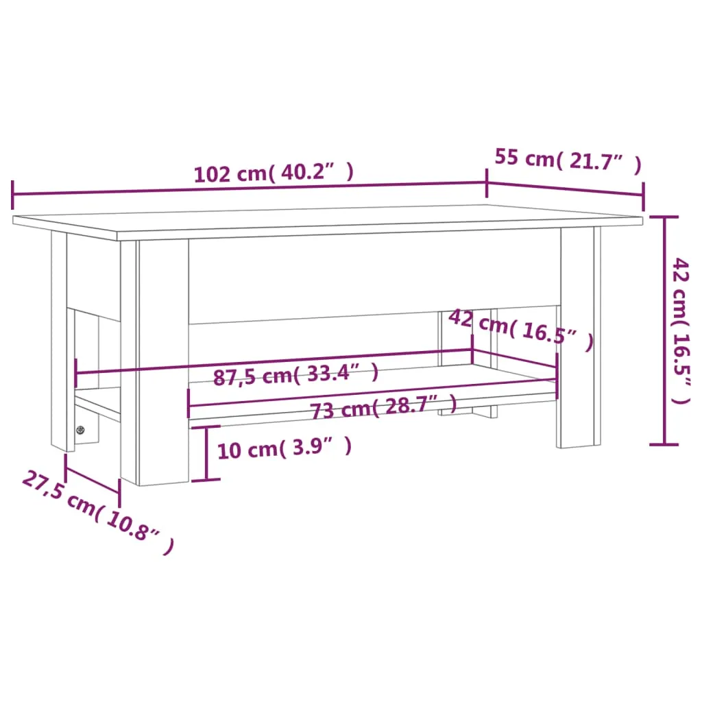 Coffee Table Black 102x55x42 cm Chipboard