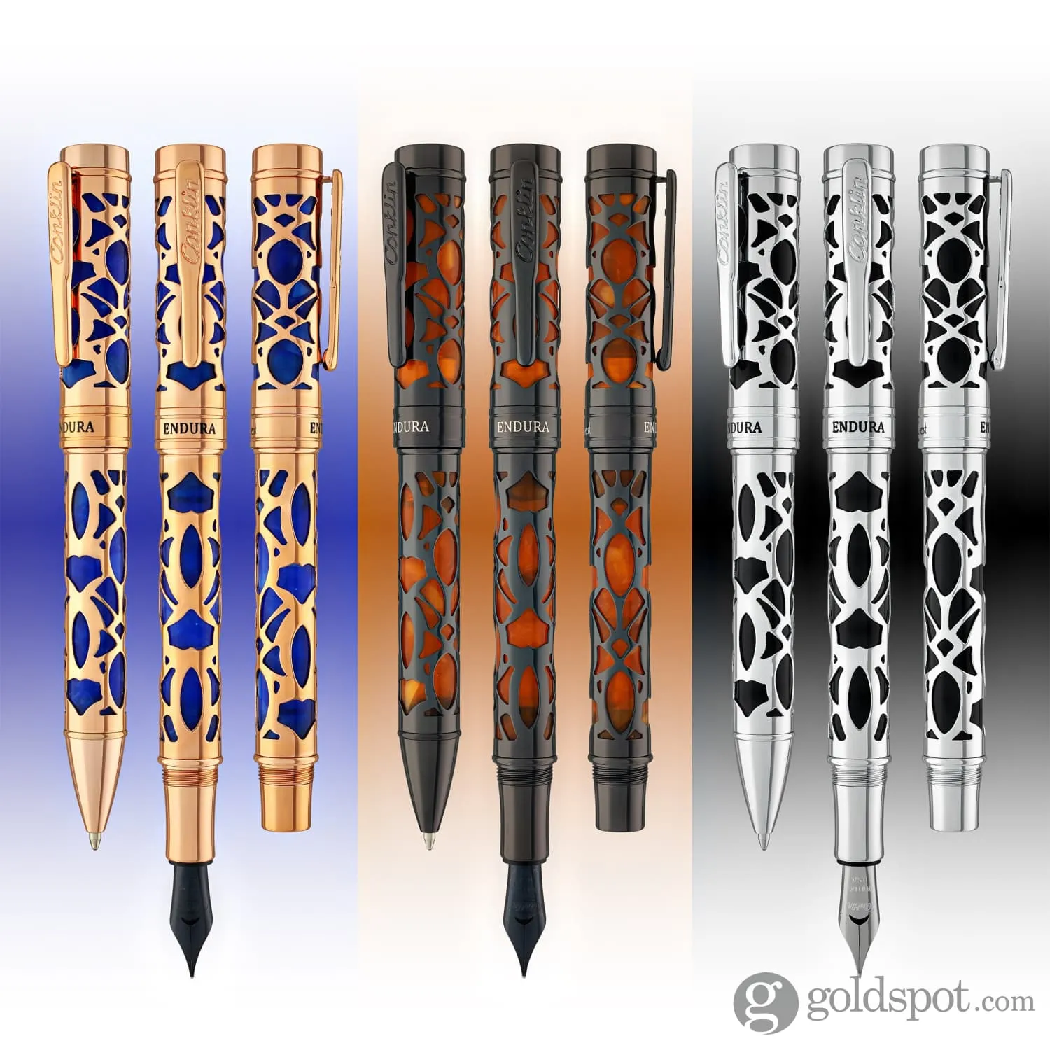 Conklin Endura Deco Crest Fountain Pen in Black with Chrome Trim