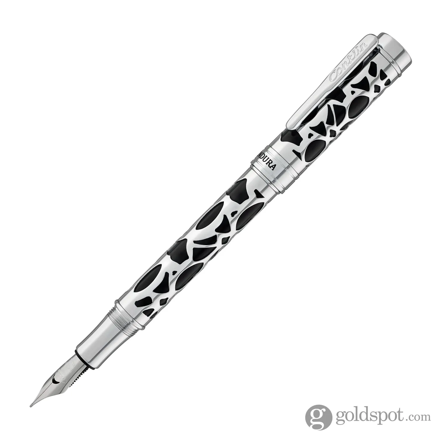 Conklin Endura Deco Crest Fountain Pen in Black with Chrome Trim