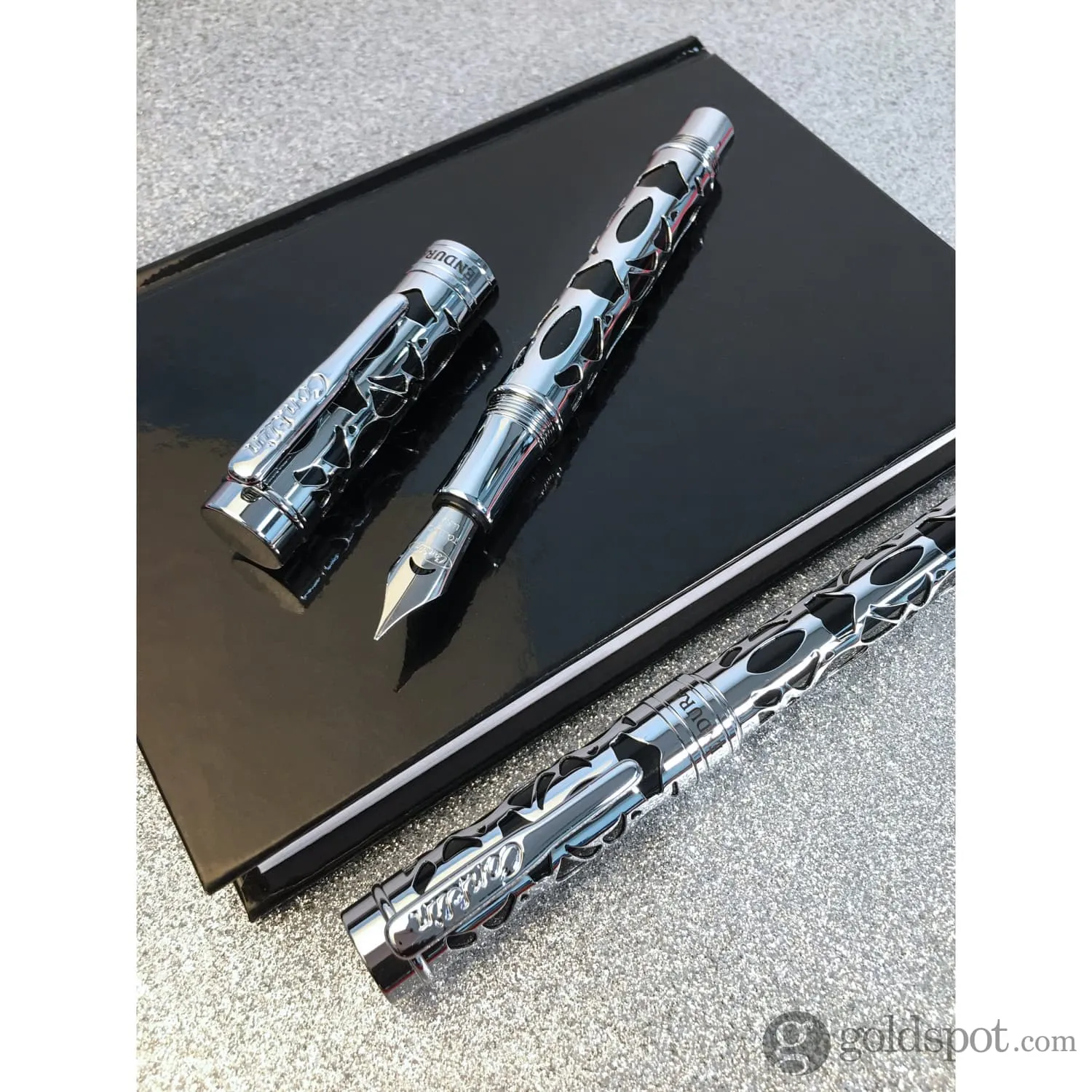 Conklin Endura Deco Crest Fountain Pen in Black with Chrome Trim