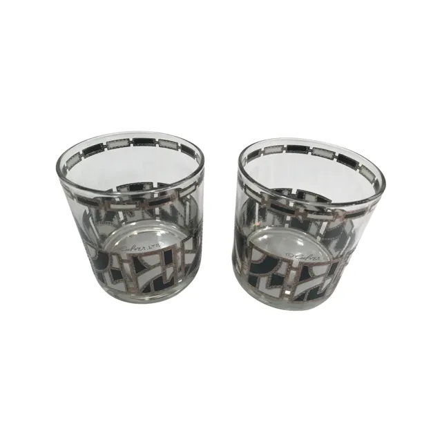 Culver Signed Black White and Silver Abstract Glasses (Set of 2)