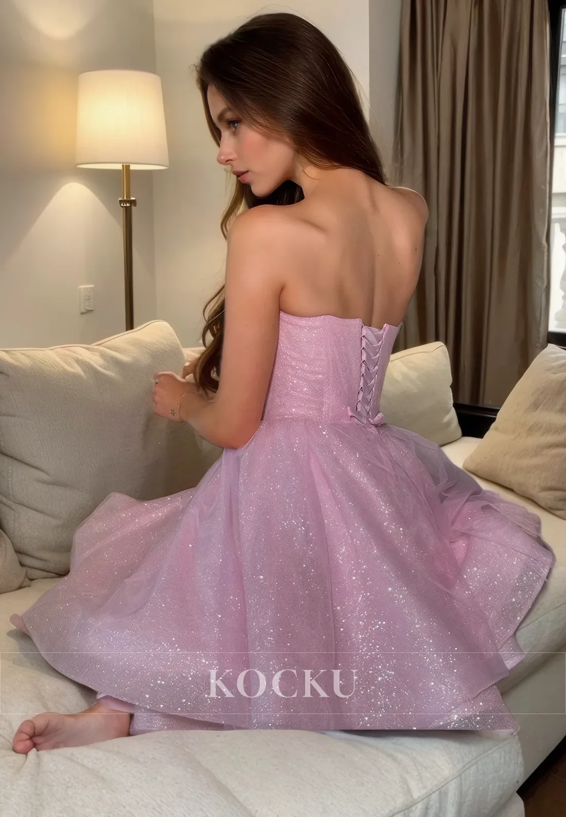 Cute & Charming Off-Shoulder A-Line Sparkly Sleeveless Tulle Party Homecoming Dress
