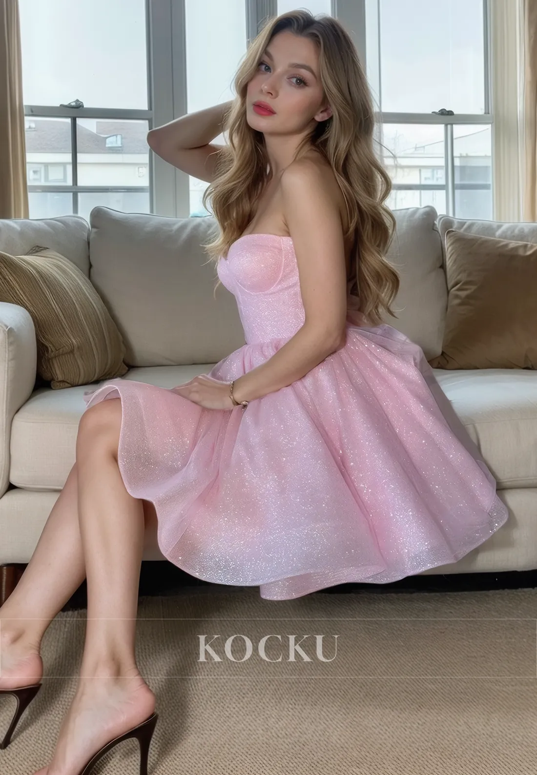 Cute & Charming Off-Shoulder A-Line Sparkly Sleeveless Tulle Party Homecoming Dress