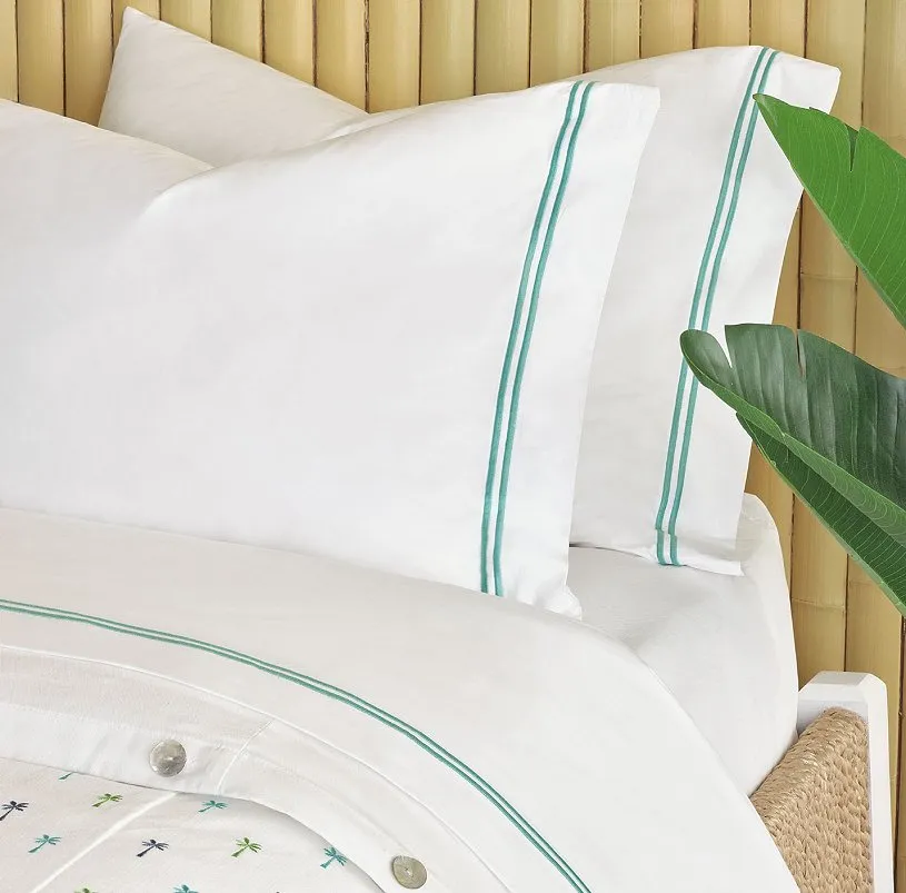 Double Striped Aqua Satin Stitch Sheet Set