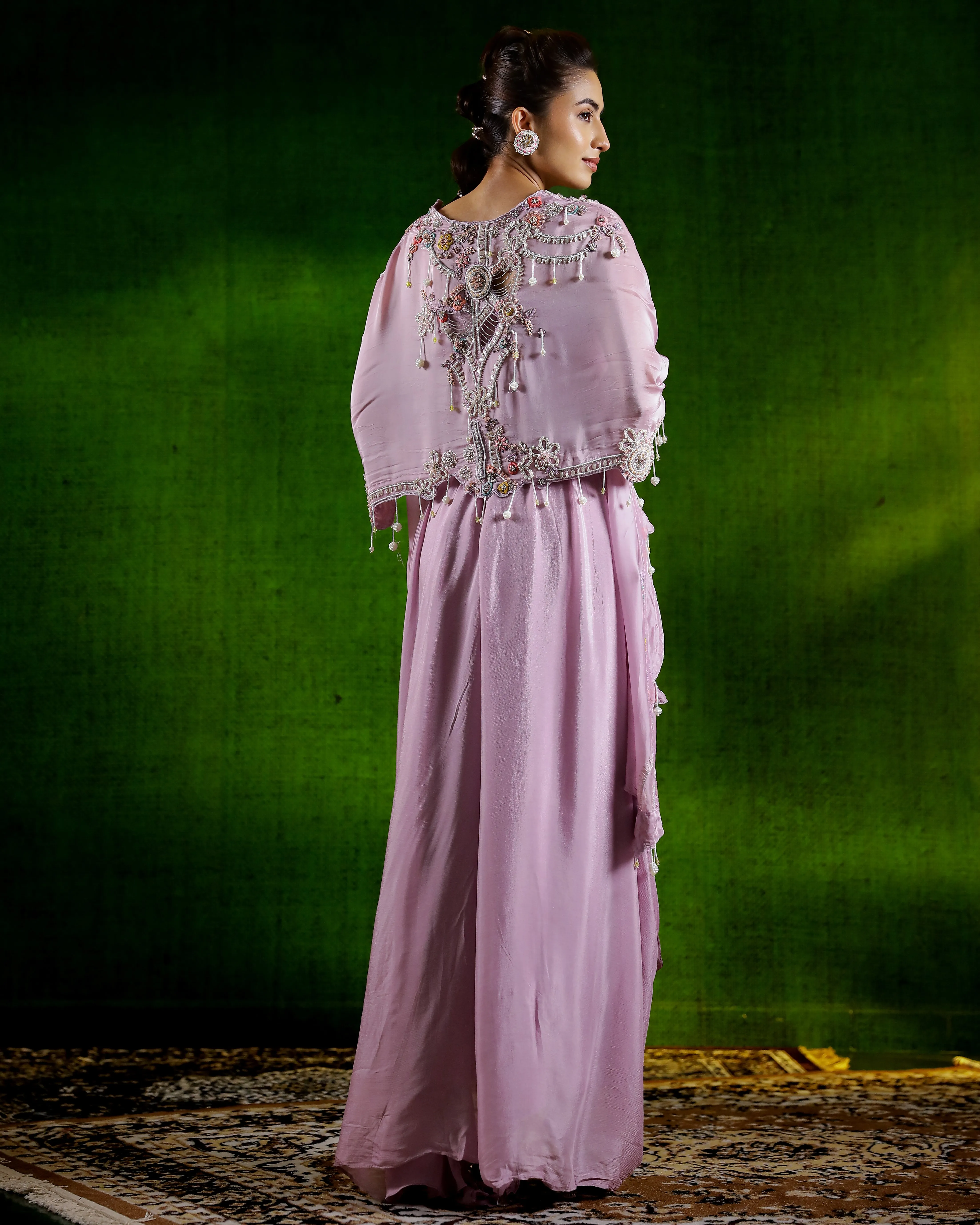 Dusky Mauve Embellished Premium Raw Silk Skirt Set
