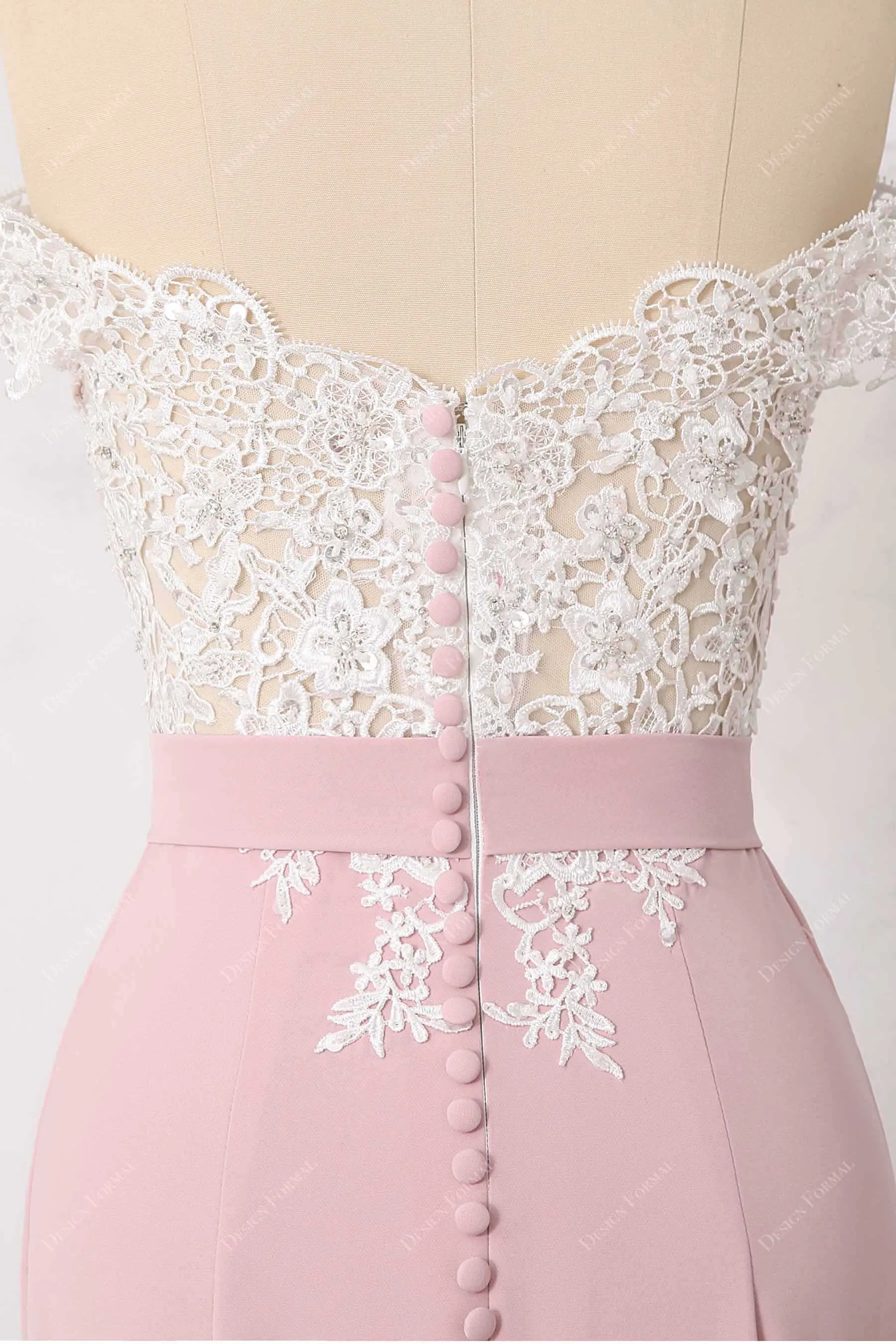 Dusty Pink Matte Stretchy Off Shoulder Lace Mermaid Long Dress
