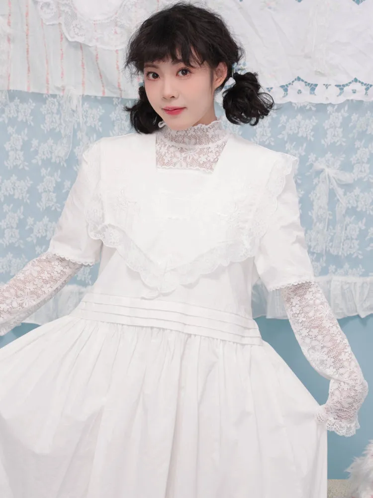 Embroidered lace white dress【s0000007743】