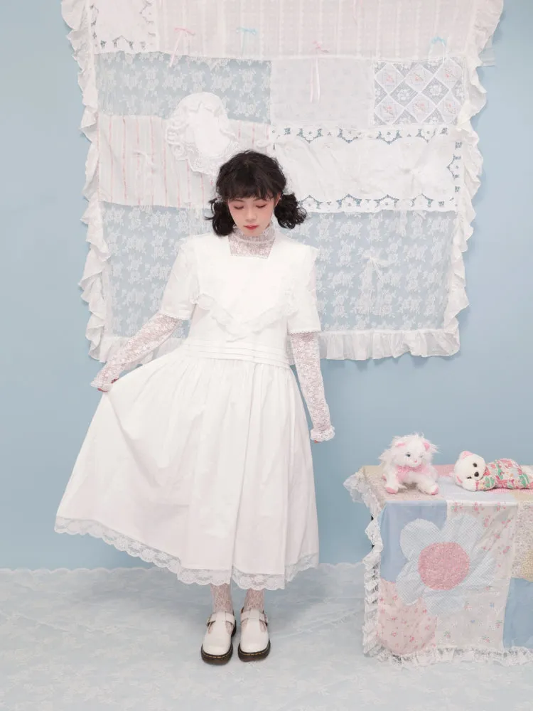 Embroidered lace white dress【s0000007743】