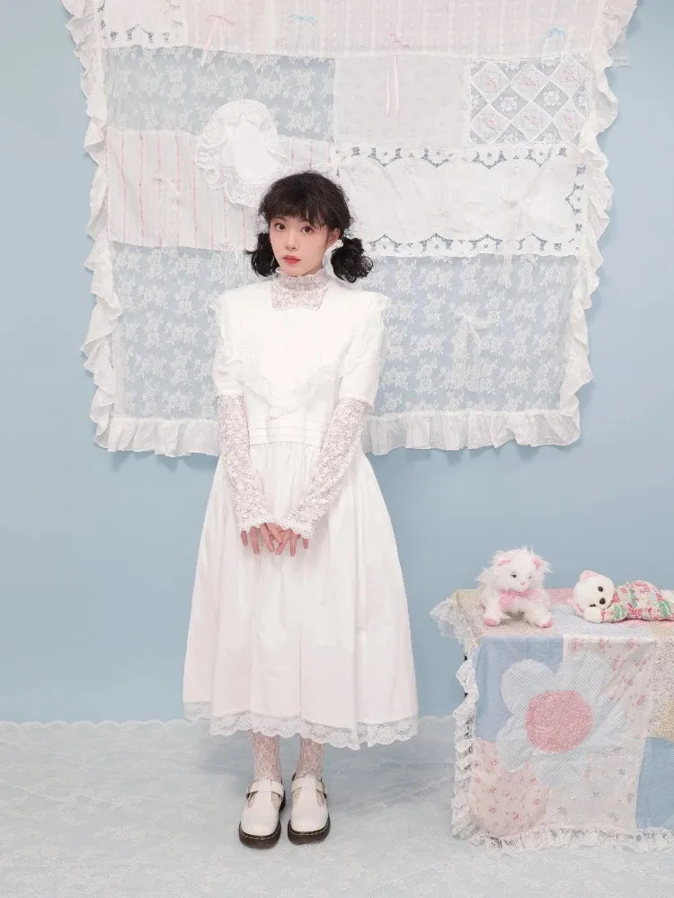 Embroidered lace white dress【s0000007743】
