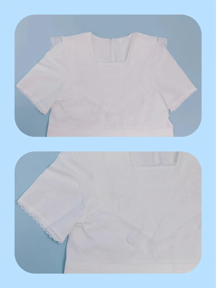 Embroidered lace white dress【s0000007743】