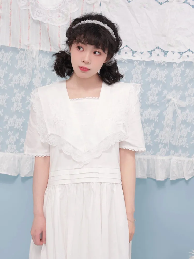 Embroidered lace white dress【s0000007743】