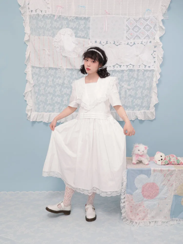 Embroidered lace white dress【s0000007743】