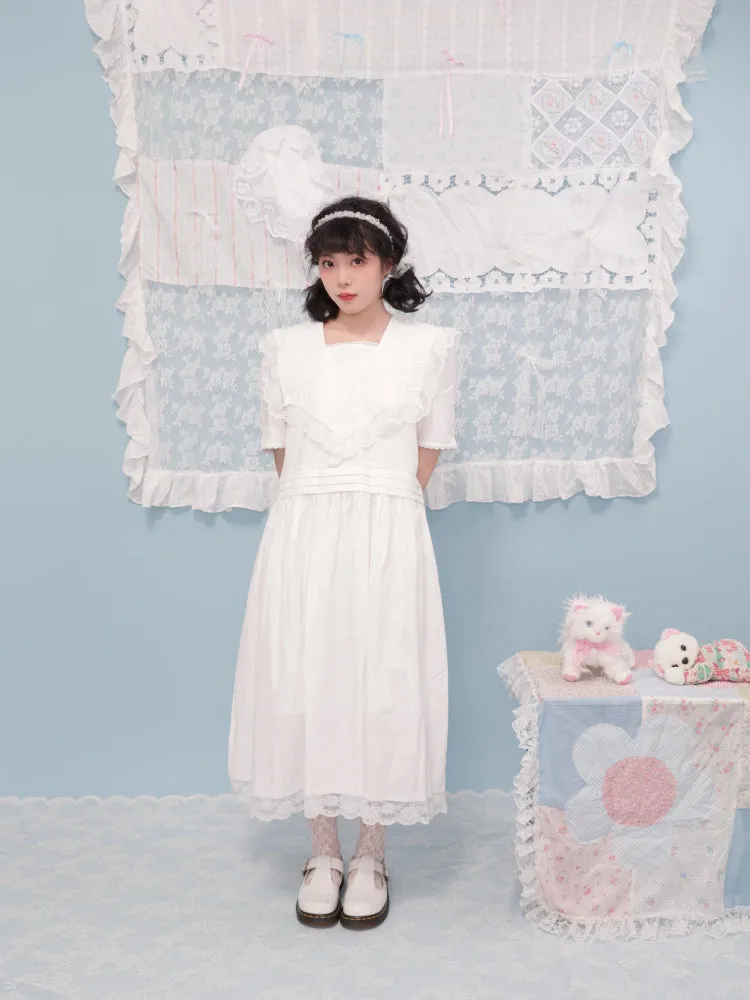 Embroidered lace white dress【s0000007743】