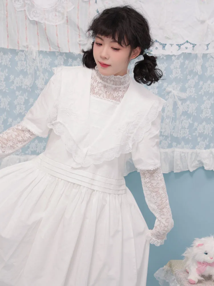 Embroidered lace white dress【s0000007743】