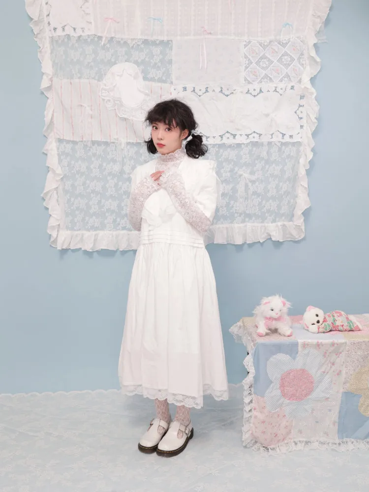Embroidered lace white dress【s0000007743】