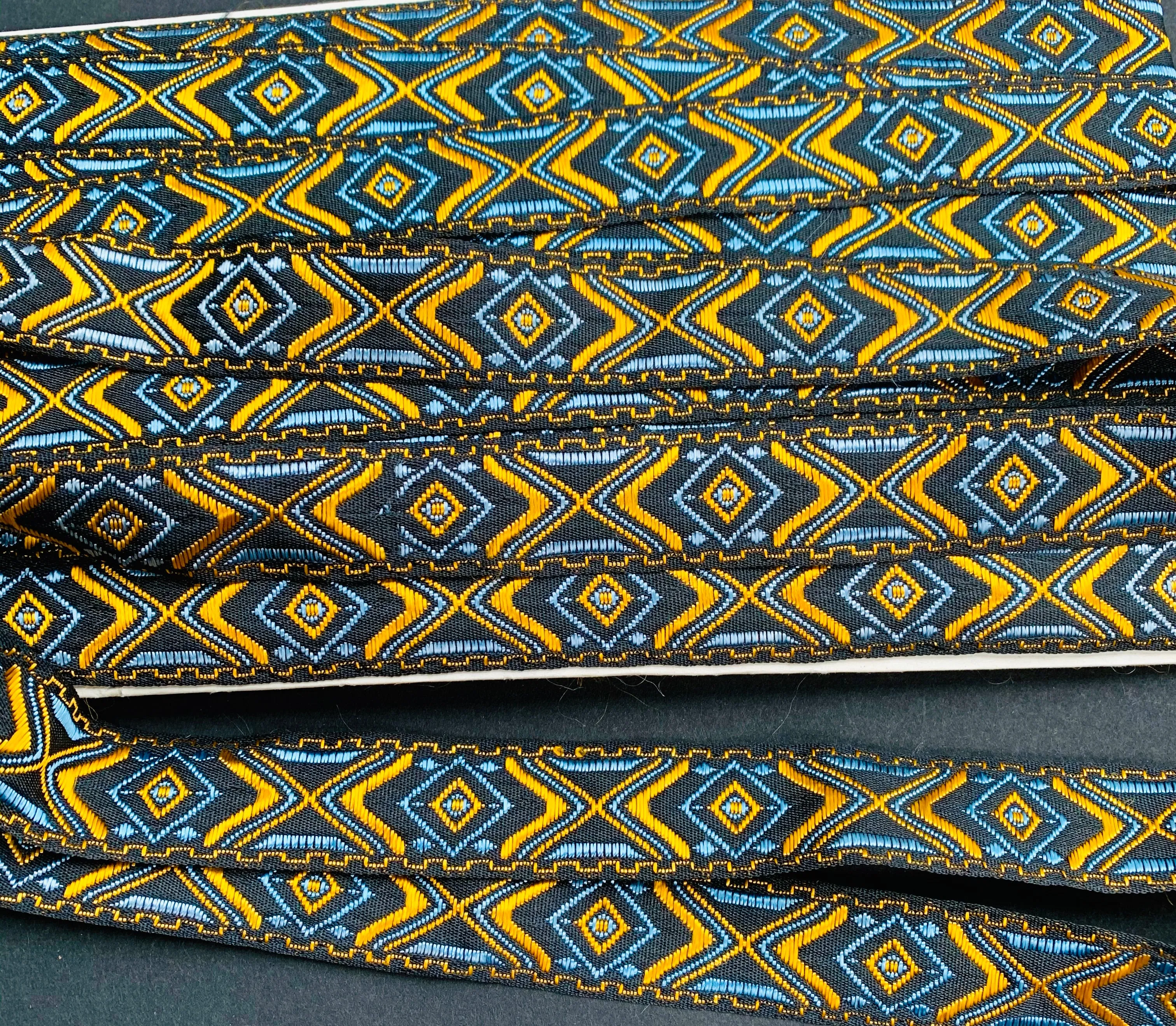 Exciting Gold,  Blue and Black 2.3cm Vintage Trim