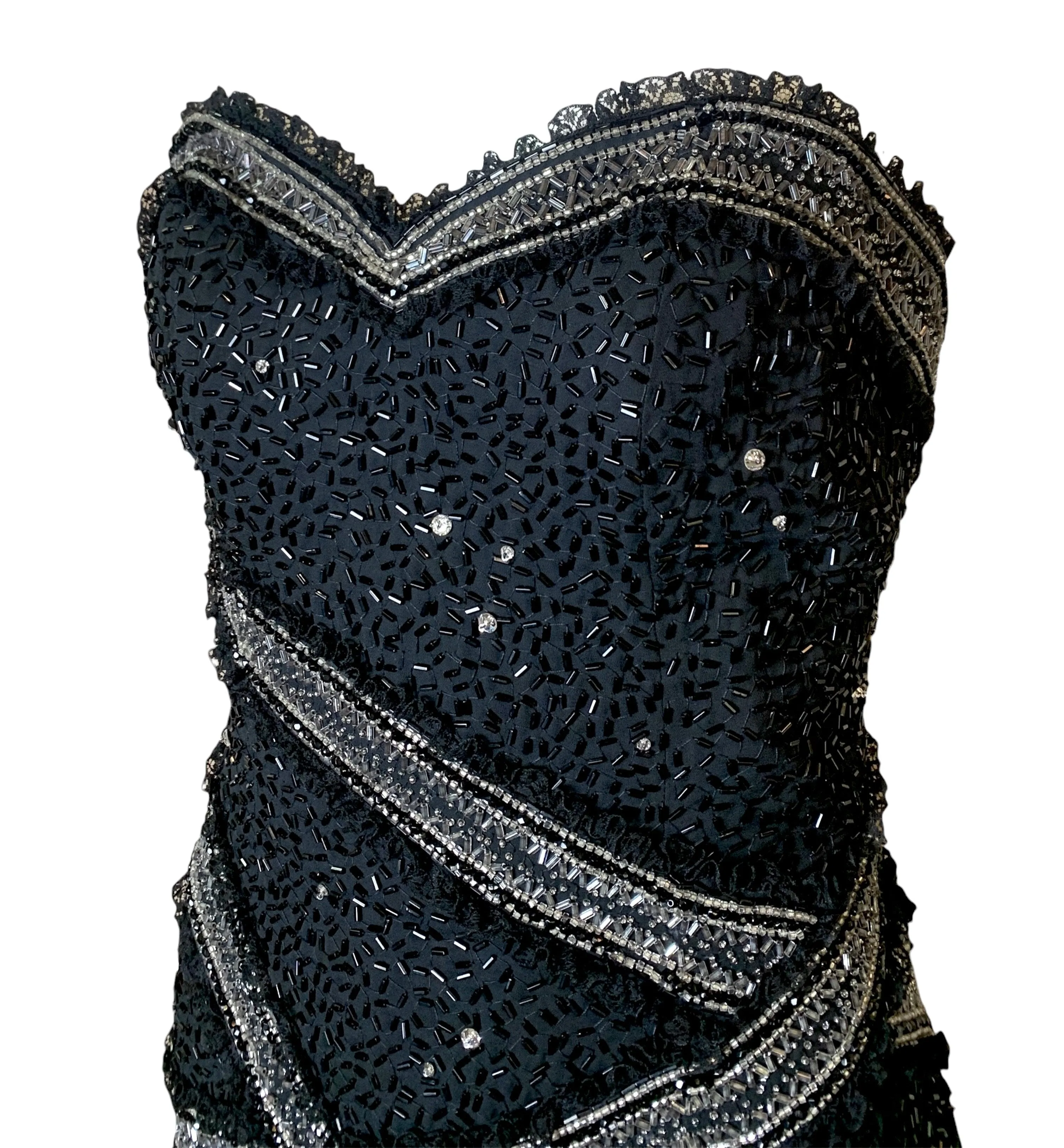 Fabrice 80s Black Strapless Beaded Mini Cocktail Dress
