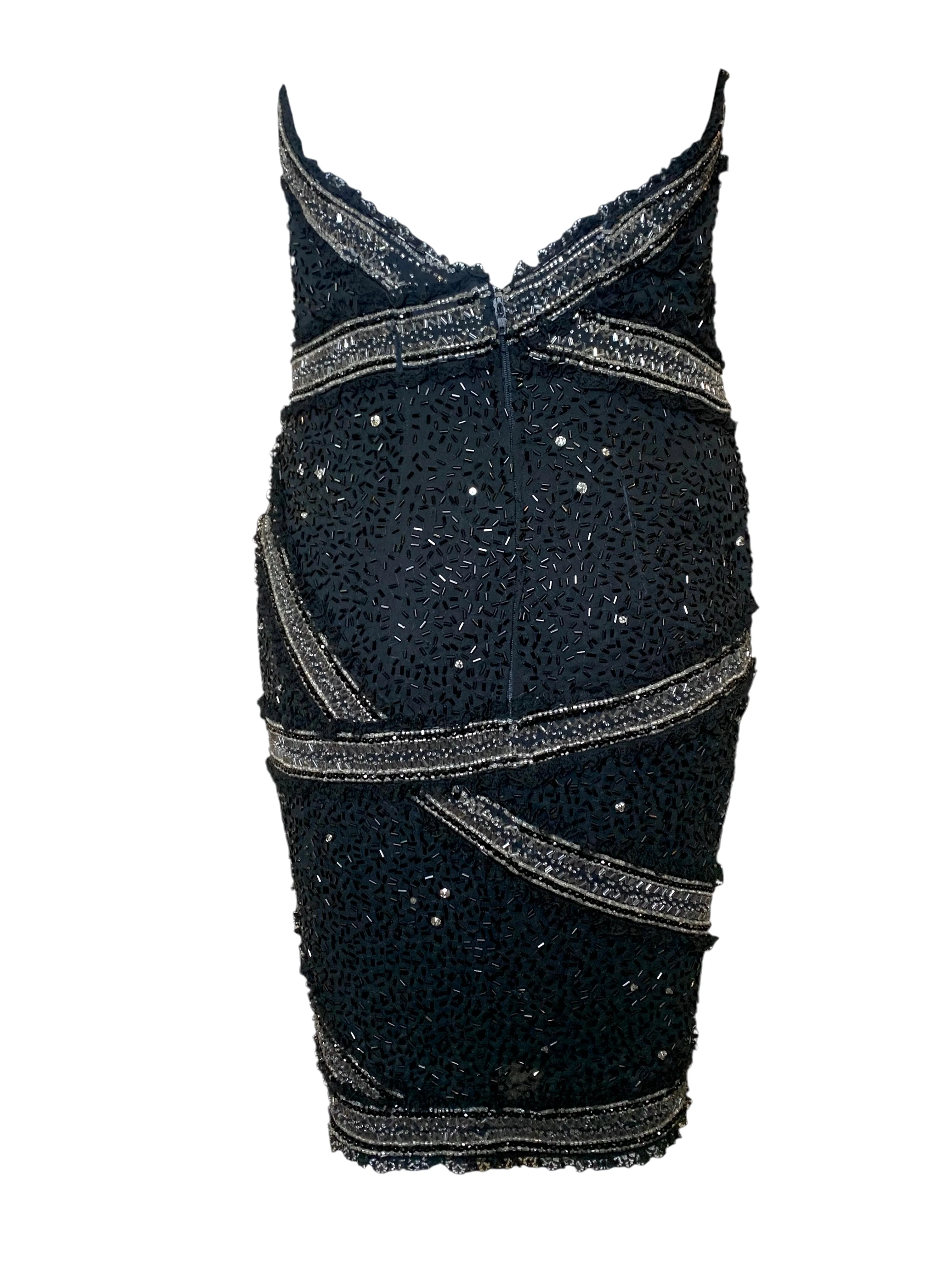 Fabrice 80s Black Strapless Beaded Mini Cocktail Dress