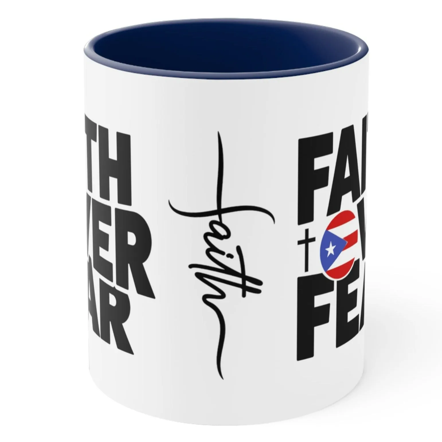 FAITH OVER FEAR with Puerto Rican Flag Mug Puerto Rico Coffee Cup Free Shipping