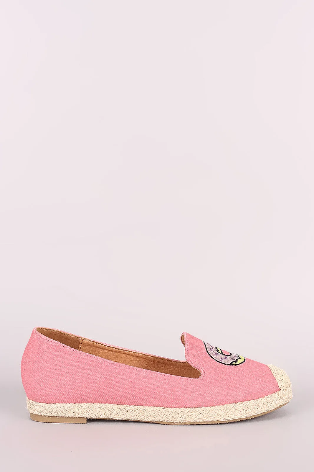 Fun Embroidered Denim Espadrille Slip On Loafer Flat