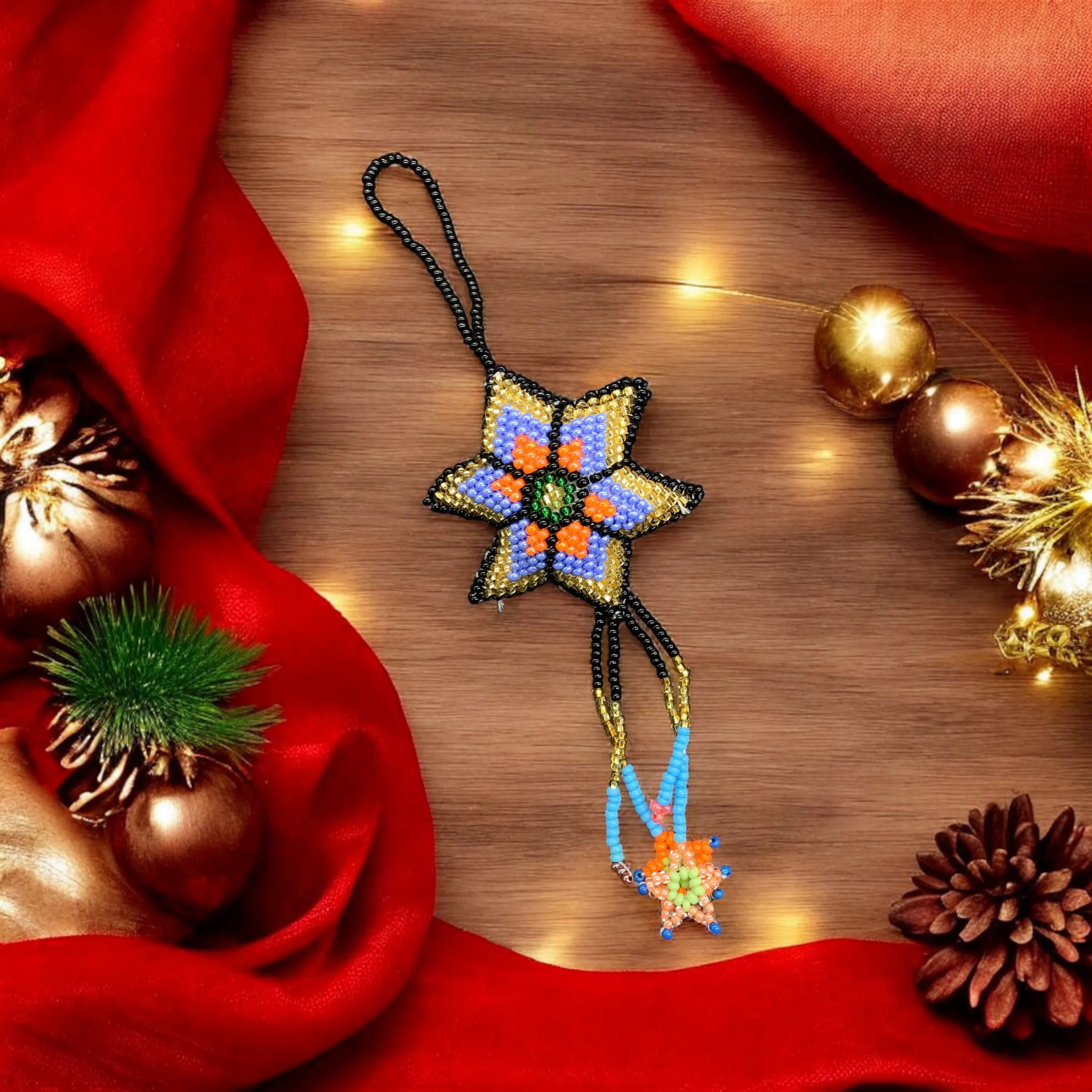 Golden and Black Handmade Beaded Star