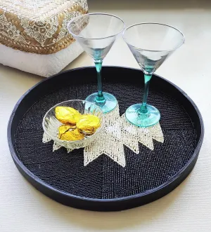 Home Decor. Decorative Serving Tray - Table Accent. Handcrafted Elegant Natural Beaded Bamboo tray.