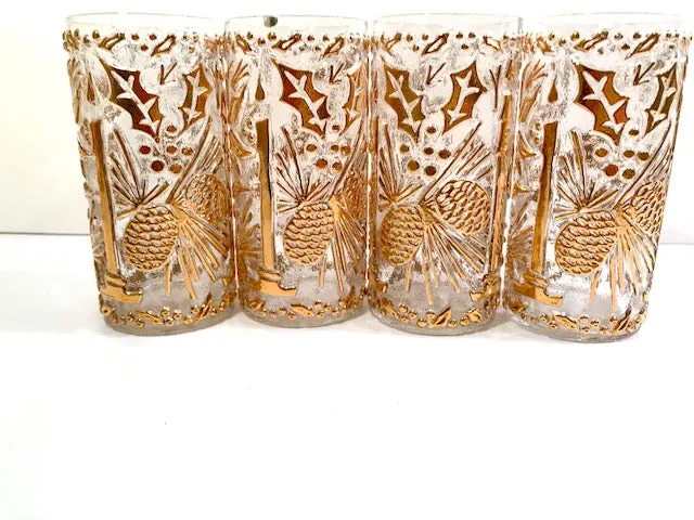 Imperial Glass Mid-Century Golden Christmas Glasses (Set of 4)